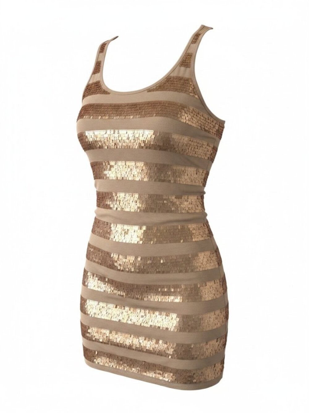 Michael Kors Tan Gold Sequin Striped Sleeveless Tank Dress - L